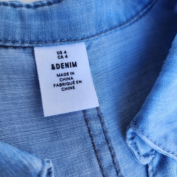 H&M Denim Women's Dress  Blue Denim Snap Buttons Short Sleeve Tie Sz 4 - Picture 9 of 15